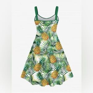 Tropical Pineapple Print Sundress - Green & Yellow
